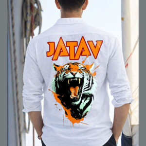 Desii Munda Jatav tiger printed white shirt