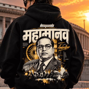 DesiiMunda Black Oversized Hoodie with Mahamanav Dr B R Ambedkar Graphic Back Print