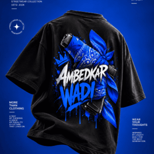 DesiiMunda Black Oversized T-Shirt with Ambedkarwadi Graphic Print Back and Front