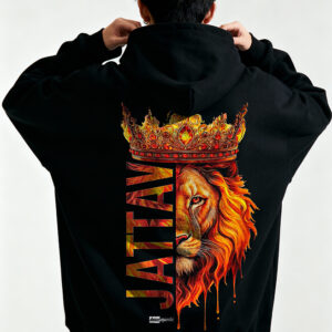Jatav King Printed Hoodie by Desii Munda showing bold cultural print