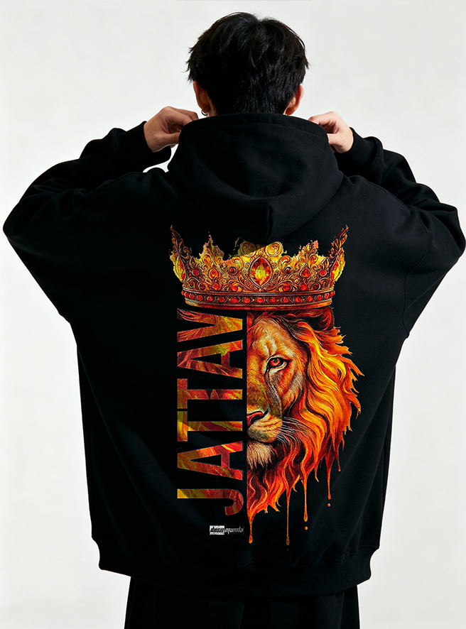 Jatav King Printed Hoodie by Desii Munda showing bold cultural print