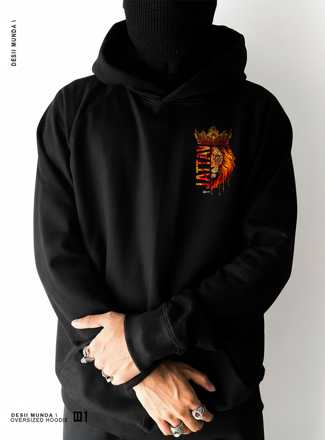 Jatav King Printed Hoodie by Desii Munda showing bold cultural print