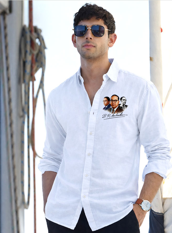 Desii Munda white shirt Dr BR Ambedkar printed design