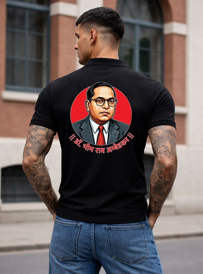 Desii Munda black polo t shirt Dr Ambedkar