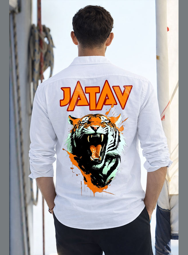 Desii Munda Jatav tiger printed white shirt
