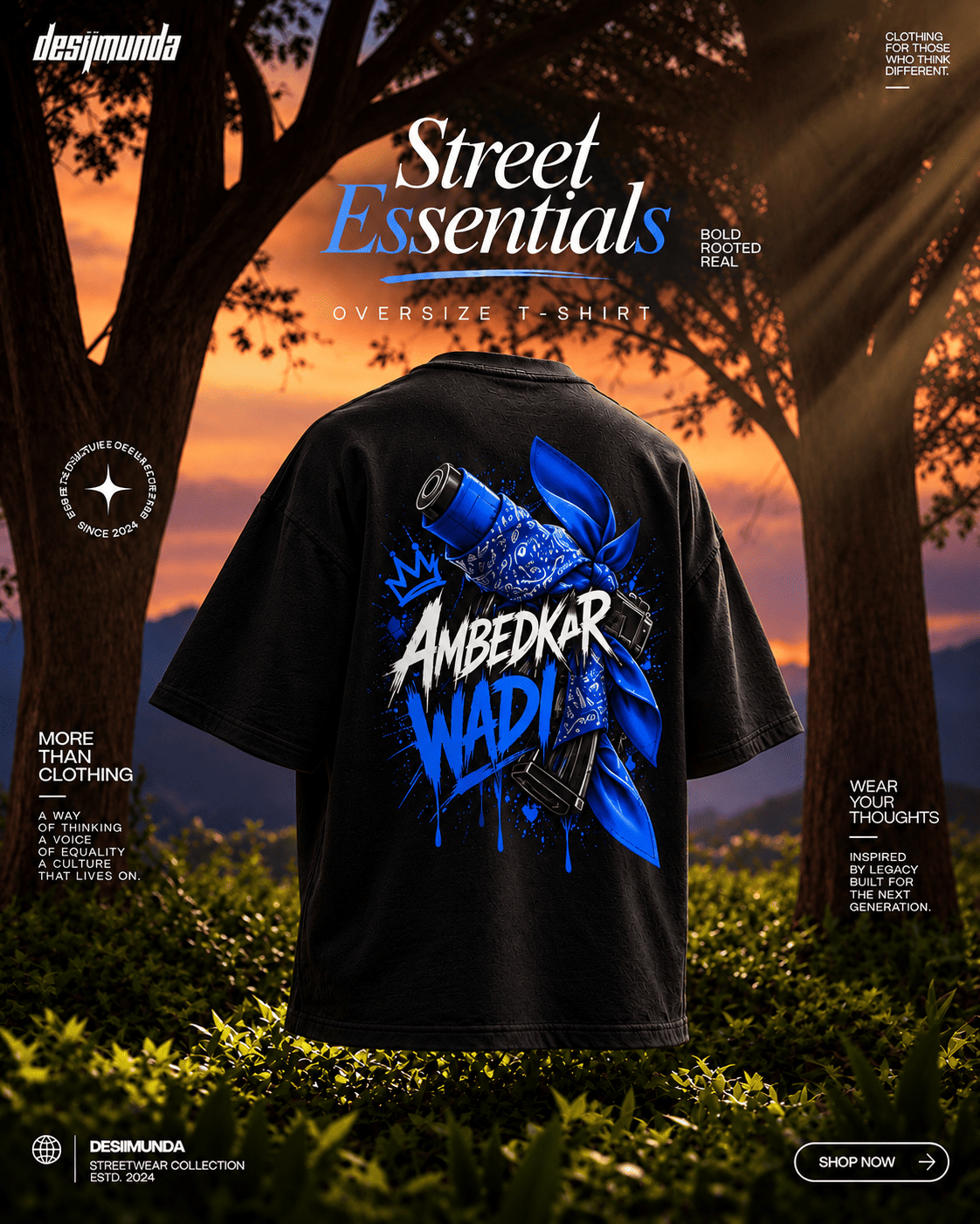 DesiiMunda Black Oversized T-Shirt with Ambedkarwadi Graphic Print Back and Front