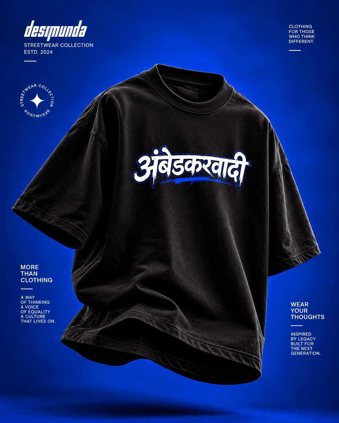 DesiiMunda Black Oversized T-Shirt with Ambedkarwadi Graphic Print Back and Front